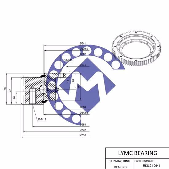 Rks. 062.20.0414 Four Point Contact Ball Outer Gear Slewing Bearing Dia 486*325*56mm